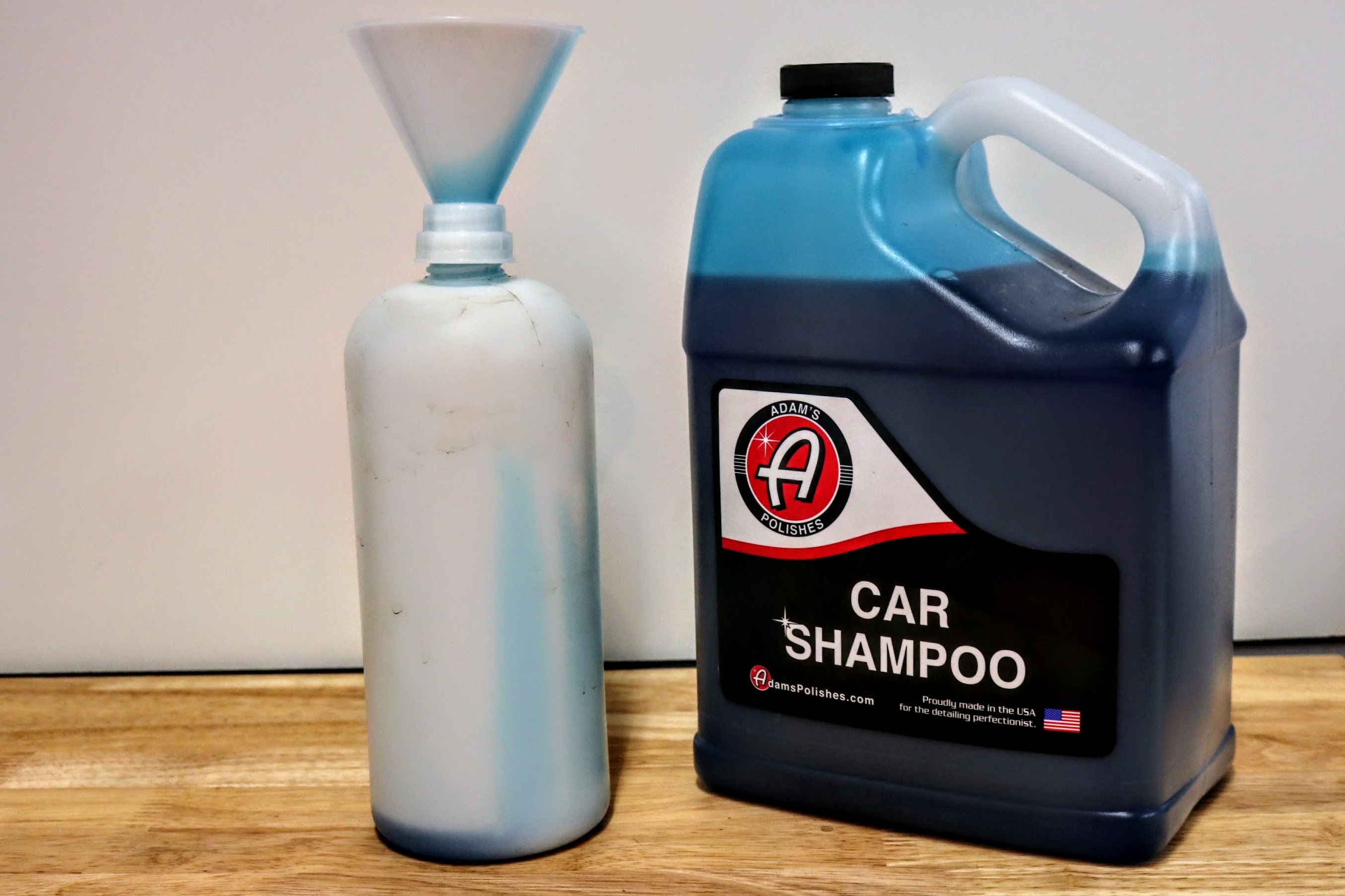 Filling the foam lance bottle with Adam's Polishes Car Shampoo