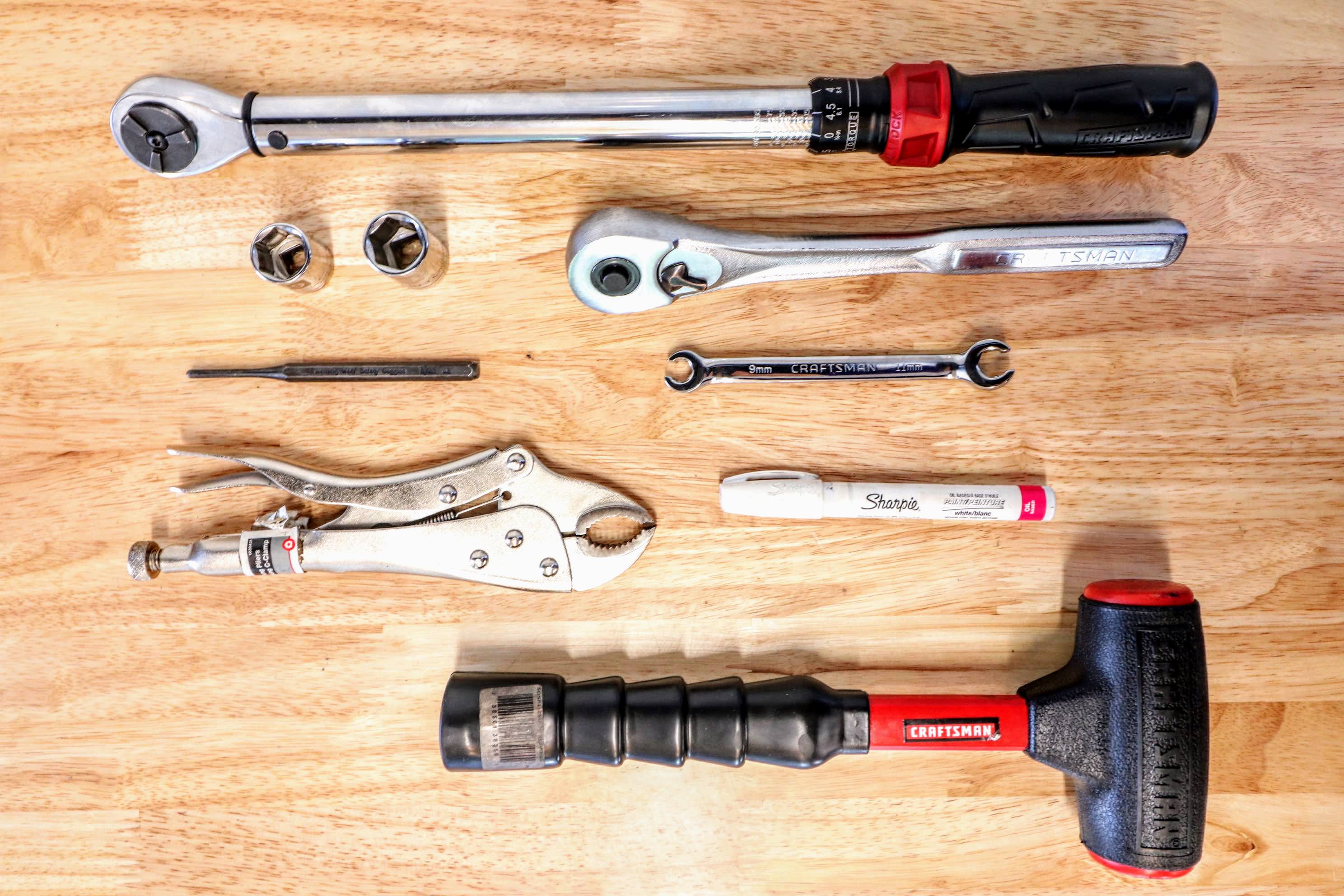 Tools used for a Ferrari Testarossa brake pad replacement