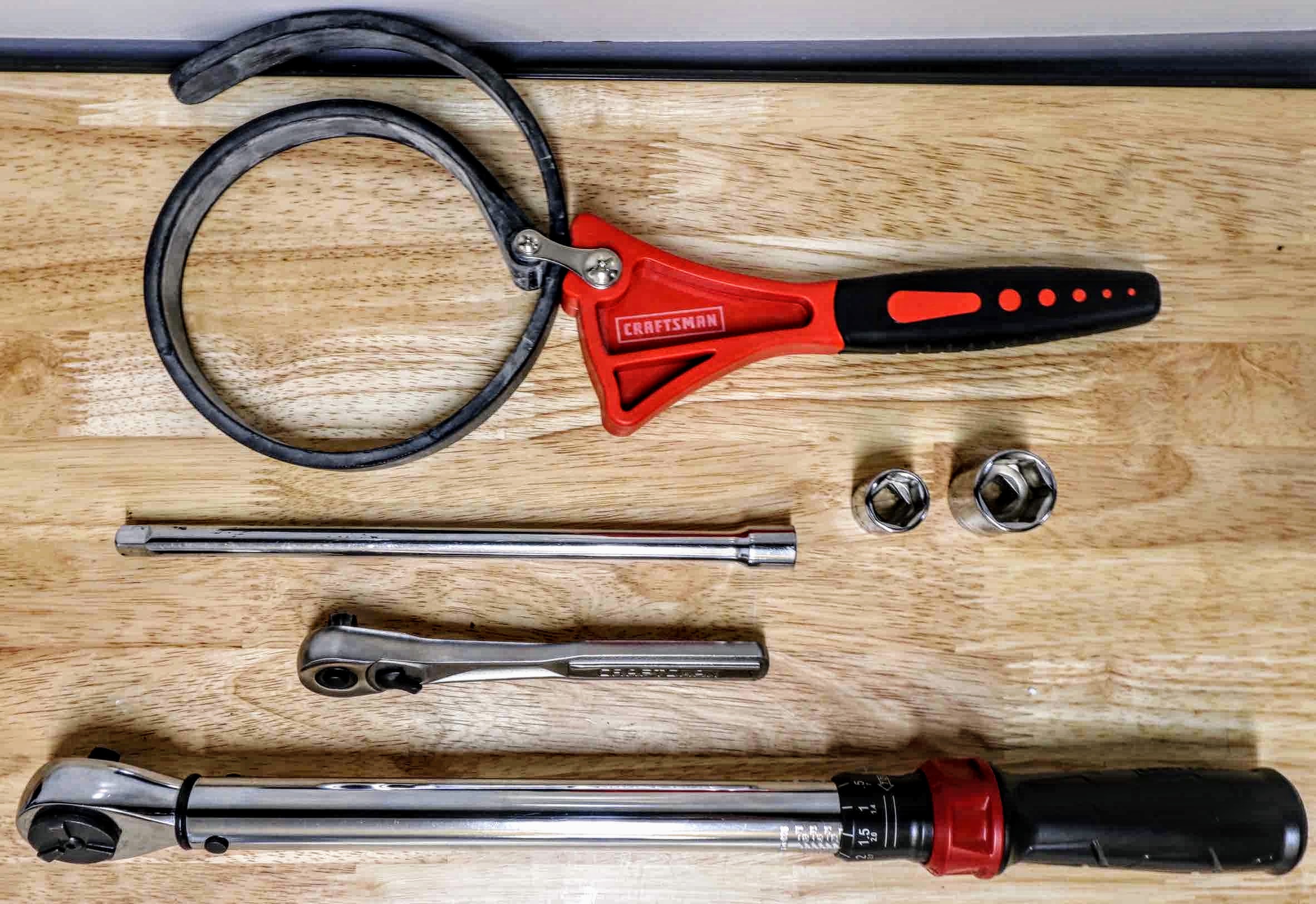 Tools used for a Ferrari Testarossa oil change